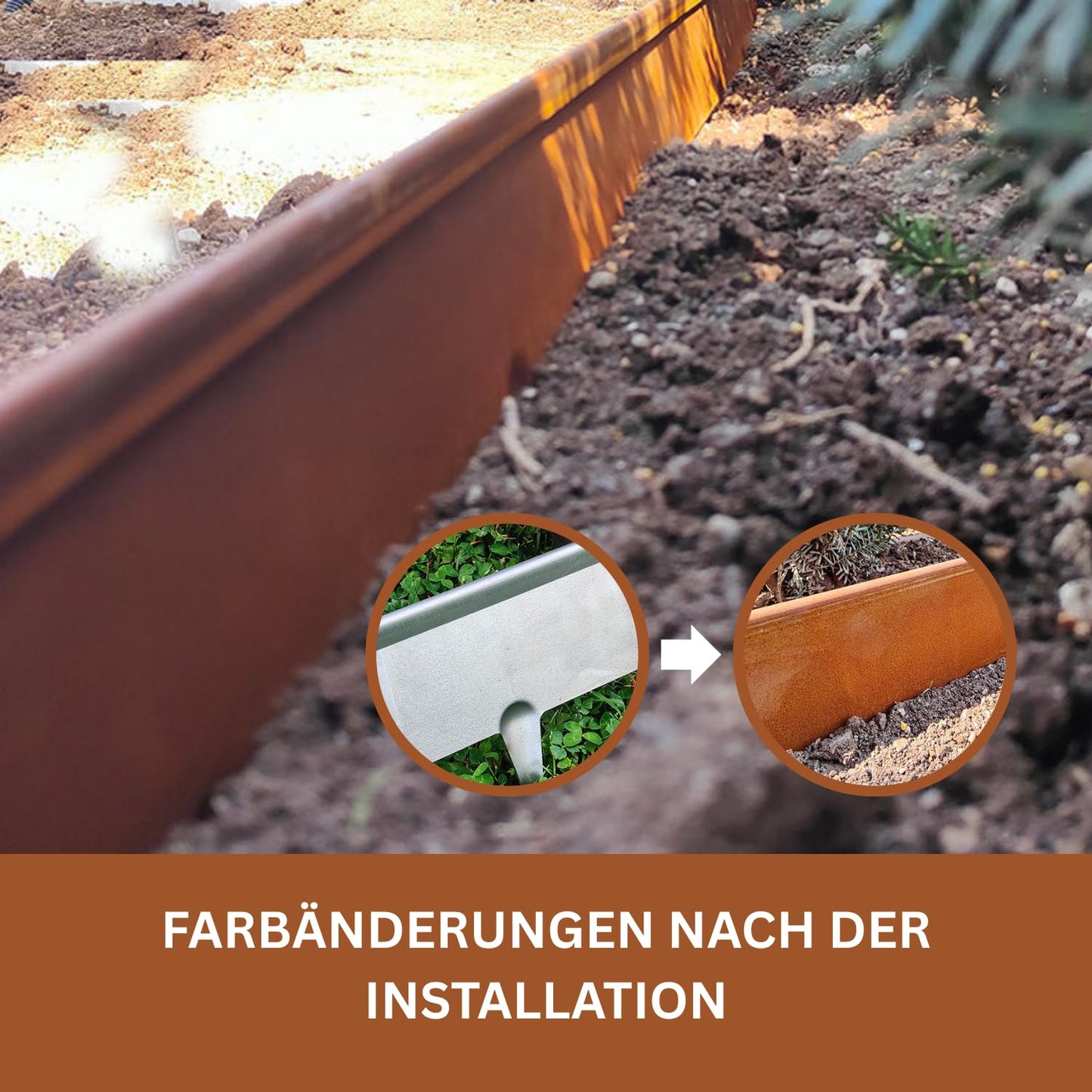 Cortenstahl-Rasenkante 10 m – Beetbegrenzung, 10 cm, Rostbraun