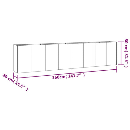 Cortenstahl-Hochbeet 360×40×80 cm – Rostoptik, Großfläche
