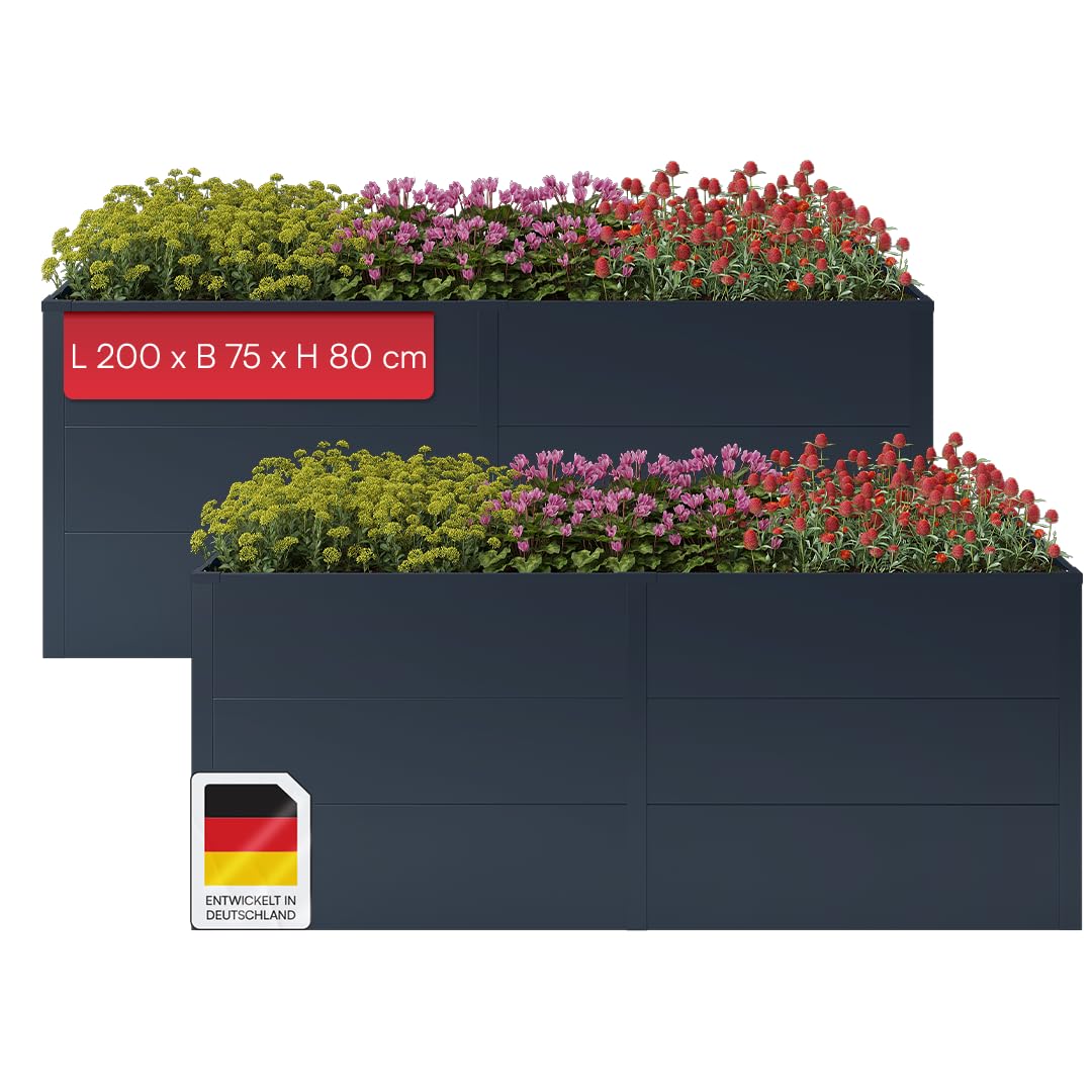 Metall-Hochbeet 2er-Set 200×75×80 cm – Verzinkter Stahl, Anthrazit, 80 cm