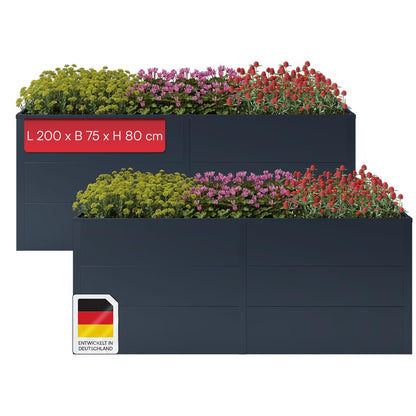 Metall-Hochbeet 2er-Set 200×75×80 cm – Verzinkter Stahl, Anthrazit, 80 cm