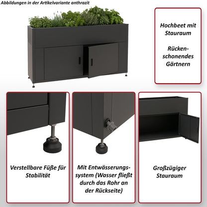 Metall-Hochbeet mit Stauraum 91×161×51 cm – Anthrazit