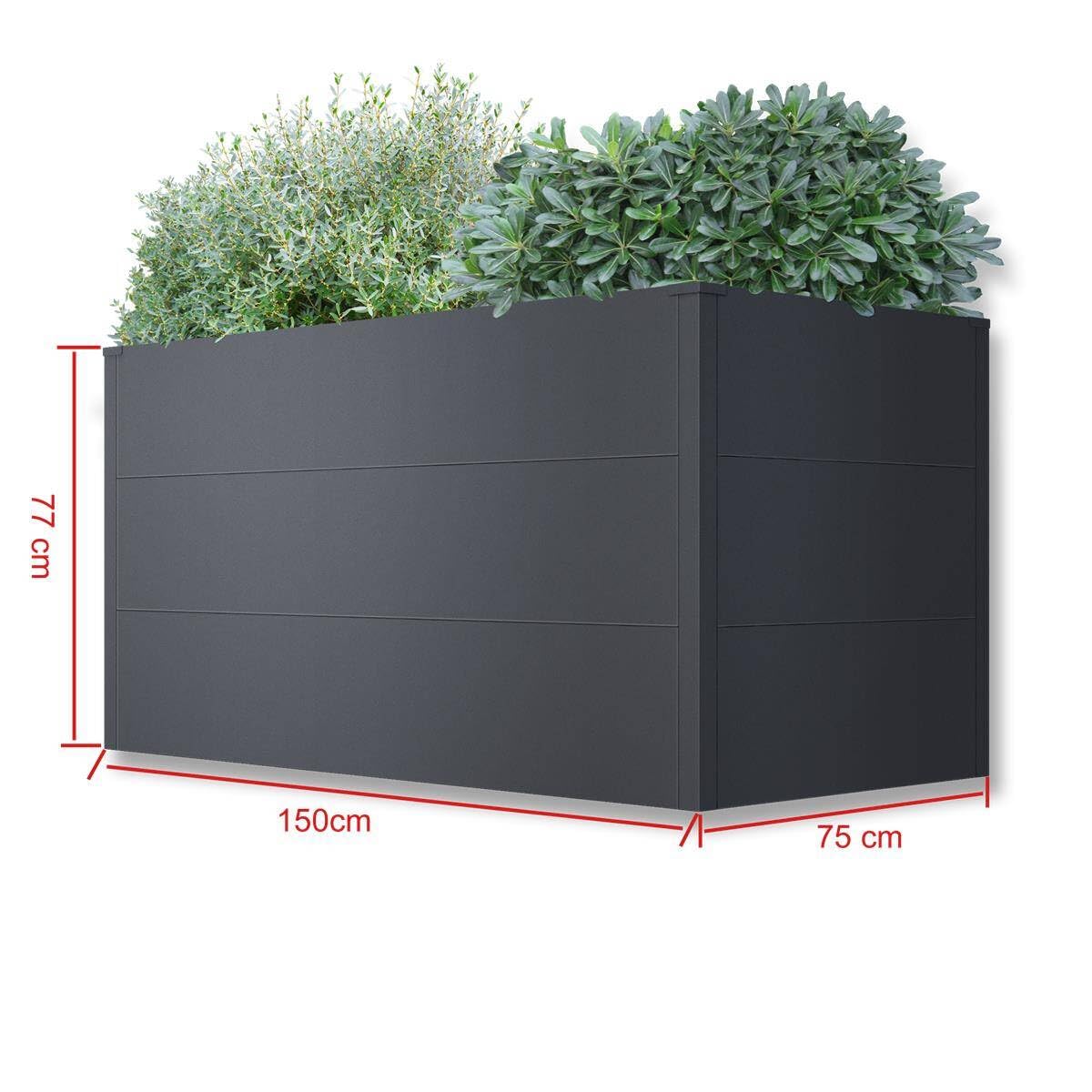 Metall-Hochbeet 150×75×77 cm – Verzinkter Stahl Eisenglimmer, rostbeständig
