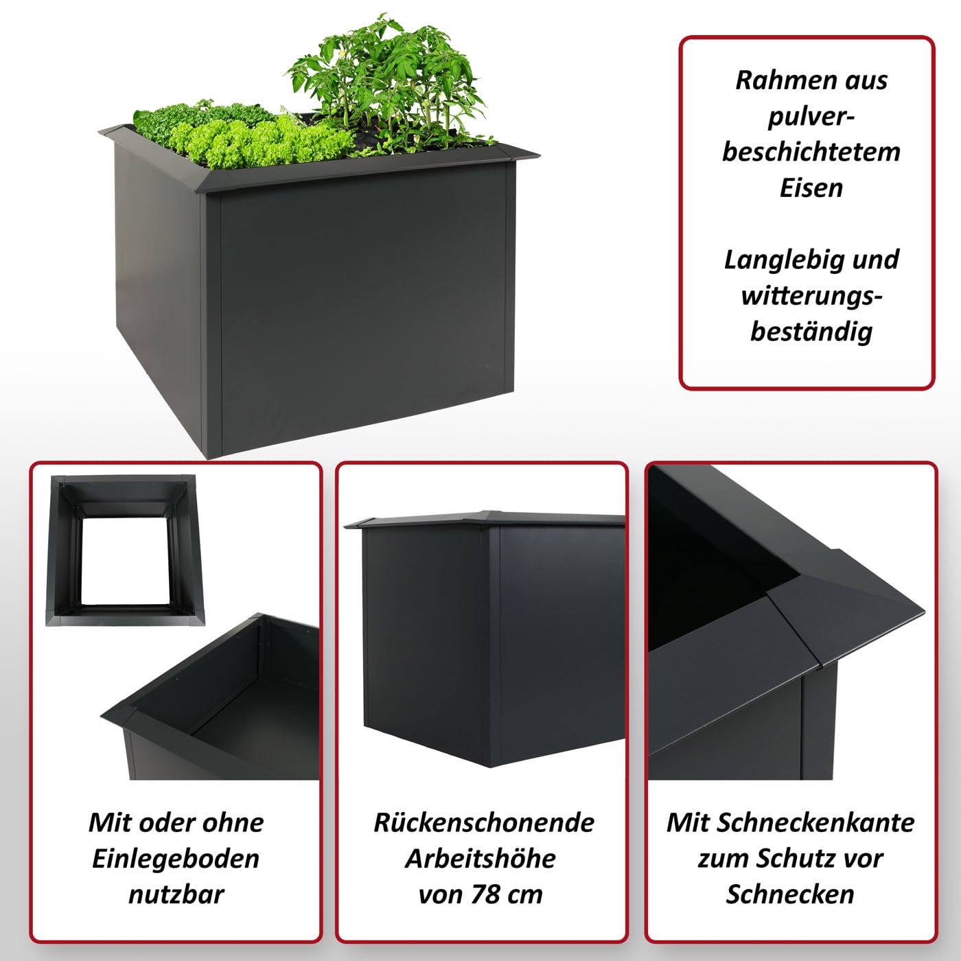 Metall-Hochbeet 110×110×78 cm – Pulverbeschichtetes Eisen, Schneckenkante