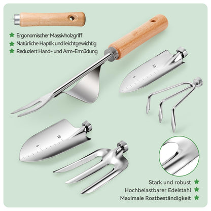 Grenebo Gartenwerkzeug Set,9 Stück Garten Werkzeug mit Gartengeräte Organizer Handtasche, Rostfreies und ergonomisches Gartengeräte Set, Ideale Gartengeschenke für Frauen für Gartenliebhaber geeignet.