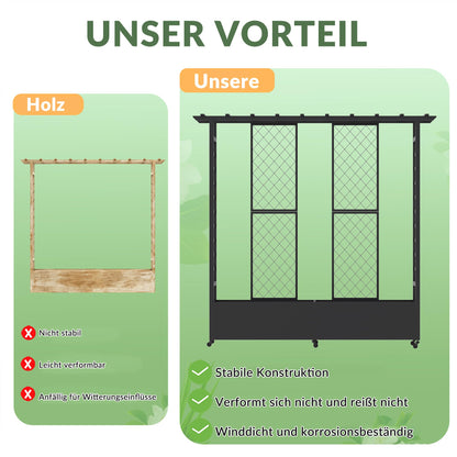 Metall-Hochbeet mit Rankgitter & Hängedach – Mobil auf Rollen, Kletterpflanzen