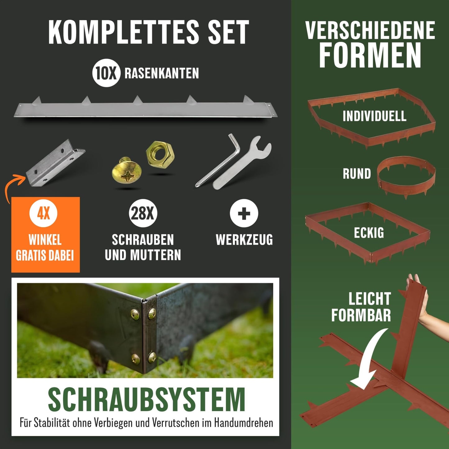 Cortenstahl-Rasenkante 10 m – Schneckenabweisend, 1,5 mm