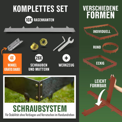 Cortenstahl-Rasenkante 10 m – Schneckenabweisend, 1,5 mm