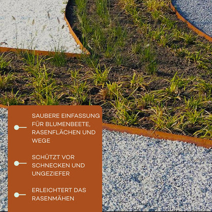 Cortenstahl-Rasenkante 10 m – Beetbegrenzung, 10 cm, Rostbraun