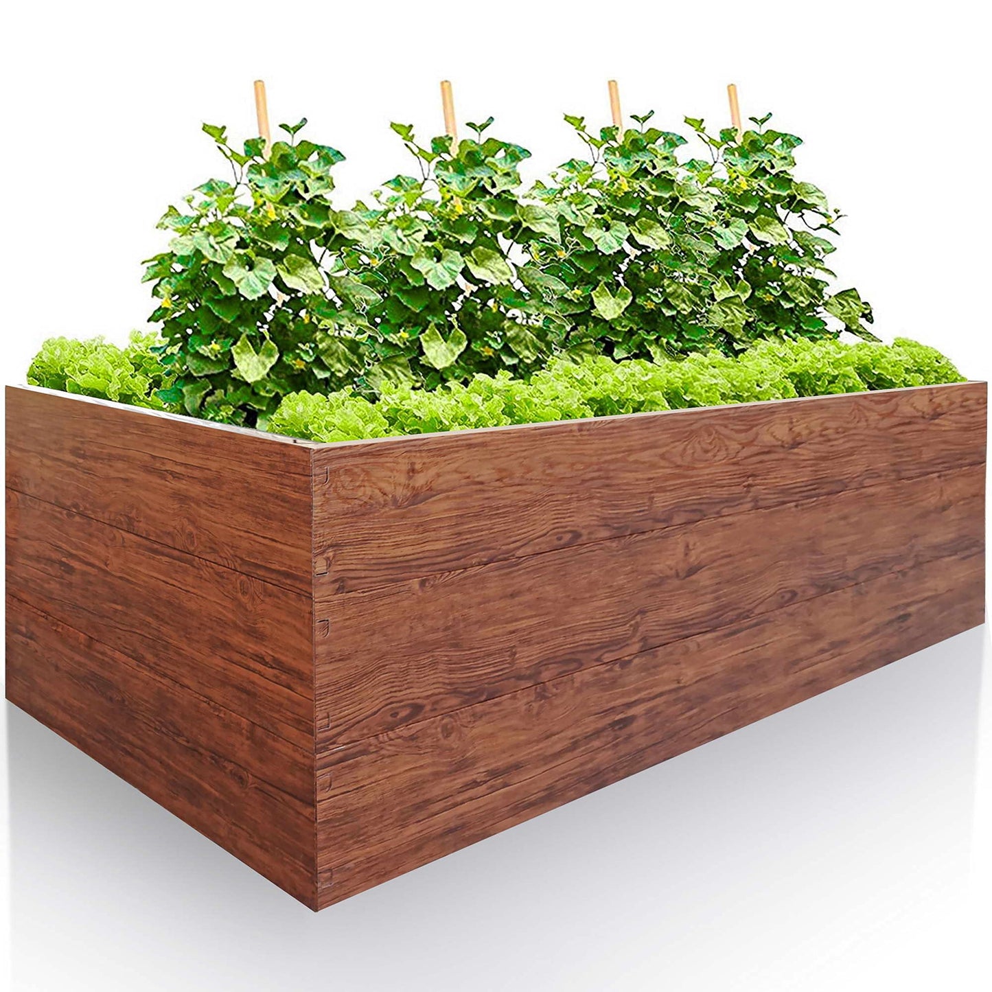 Metall-Hochbeet 200×100×63 cm – Holzoptik, Polymerstahl inkl. Maulwurfnetz