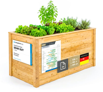 Lärchenholz-Hochbeet 170×90×84 cm – FSC-zertifiziert inkl. Aussaatkalender