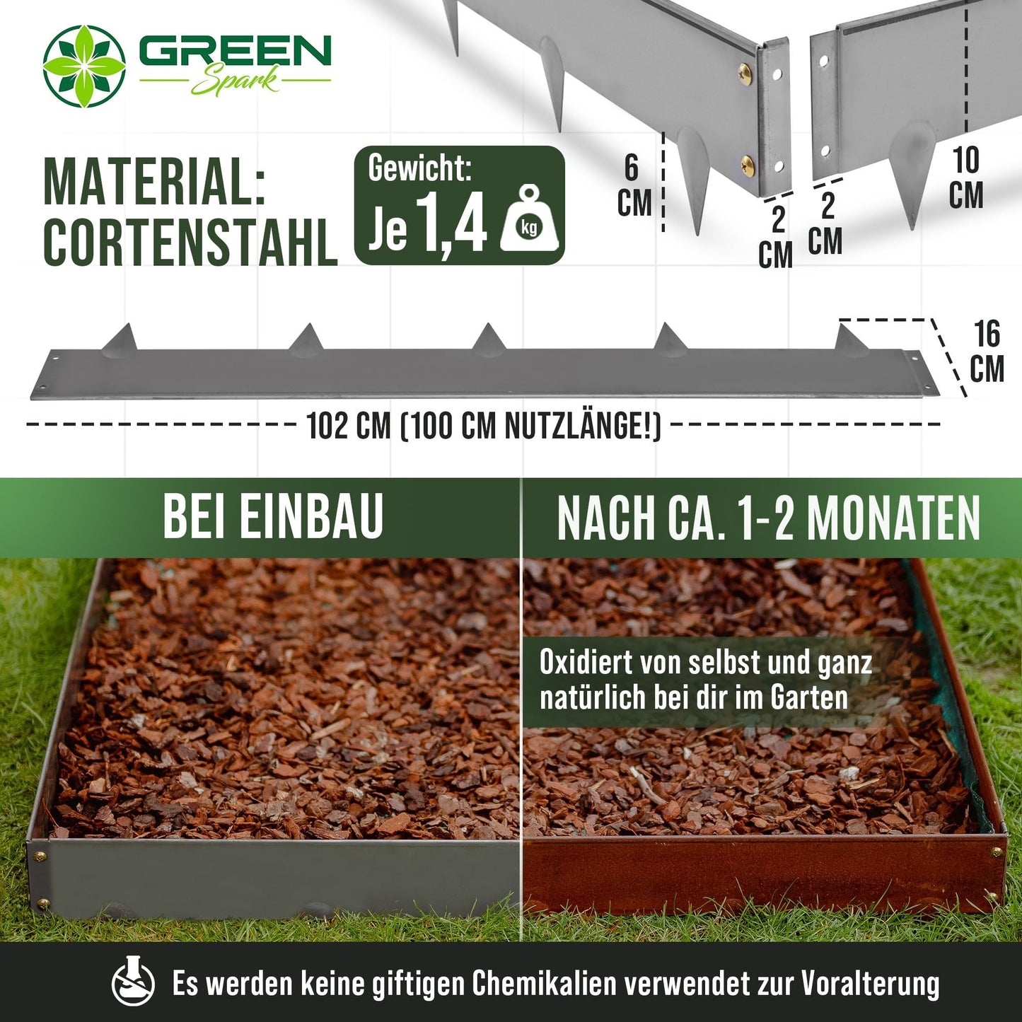Cortenstahl-Rasenkante 10 m – Schneckenabweisend, 1,5 mm