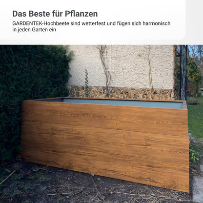 Metall-Hochbeet 200×100×63 cm – Holzoptik, Polymerstahl inkl. Maulwurfnetz