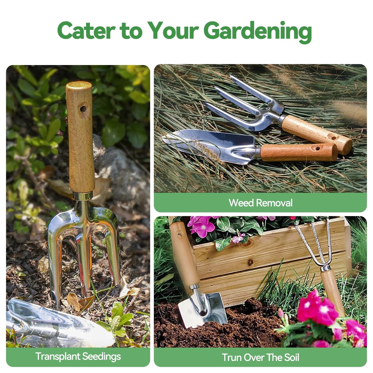 Grenebo Gartenwerkzeug Set,9 Stück Garten Werkzeug mit Gartengeräte Organizer Handtasche, Rostfreies und ergonomisches Gartengeräte Set, Ideale Gartengeschenke für Frauen für Gartenliebhaber geeignet.