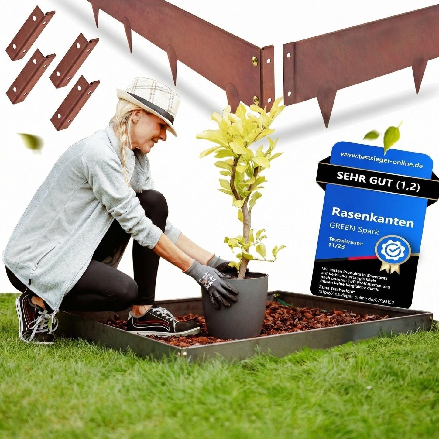 Cortenstahl-Rasenkante 10 m – Schneckenabweisend, 1,5 mm