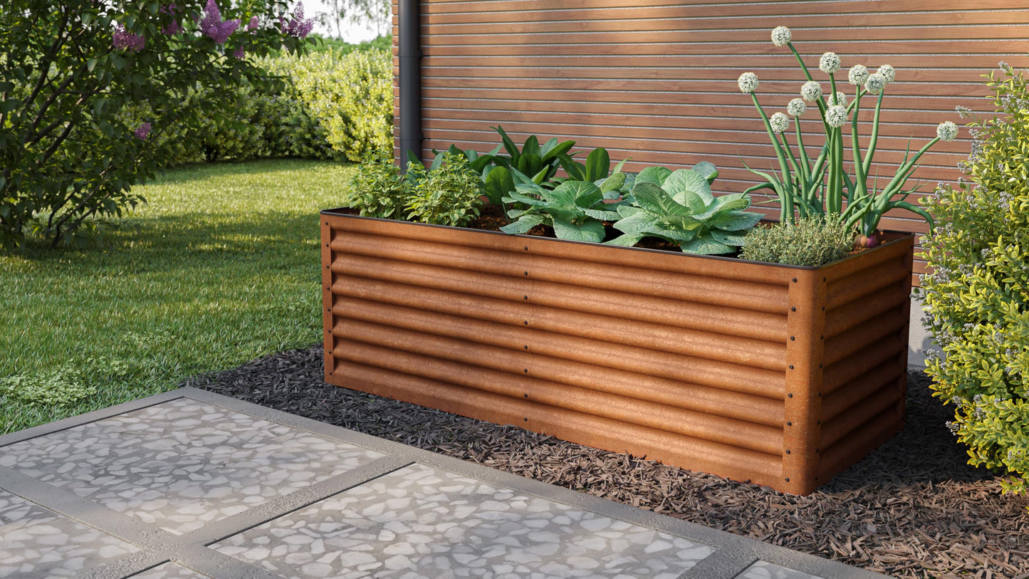 Cortenstahl-Hochbeet 180×75×60 cm – Rostoptik & Kantenschutz
