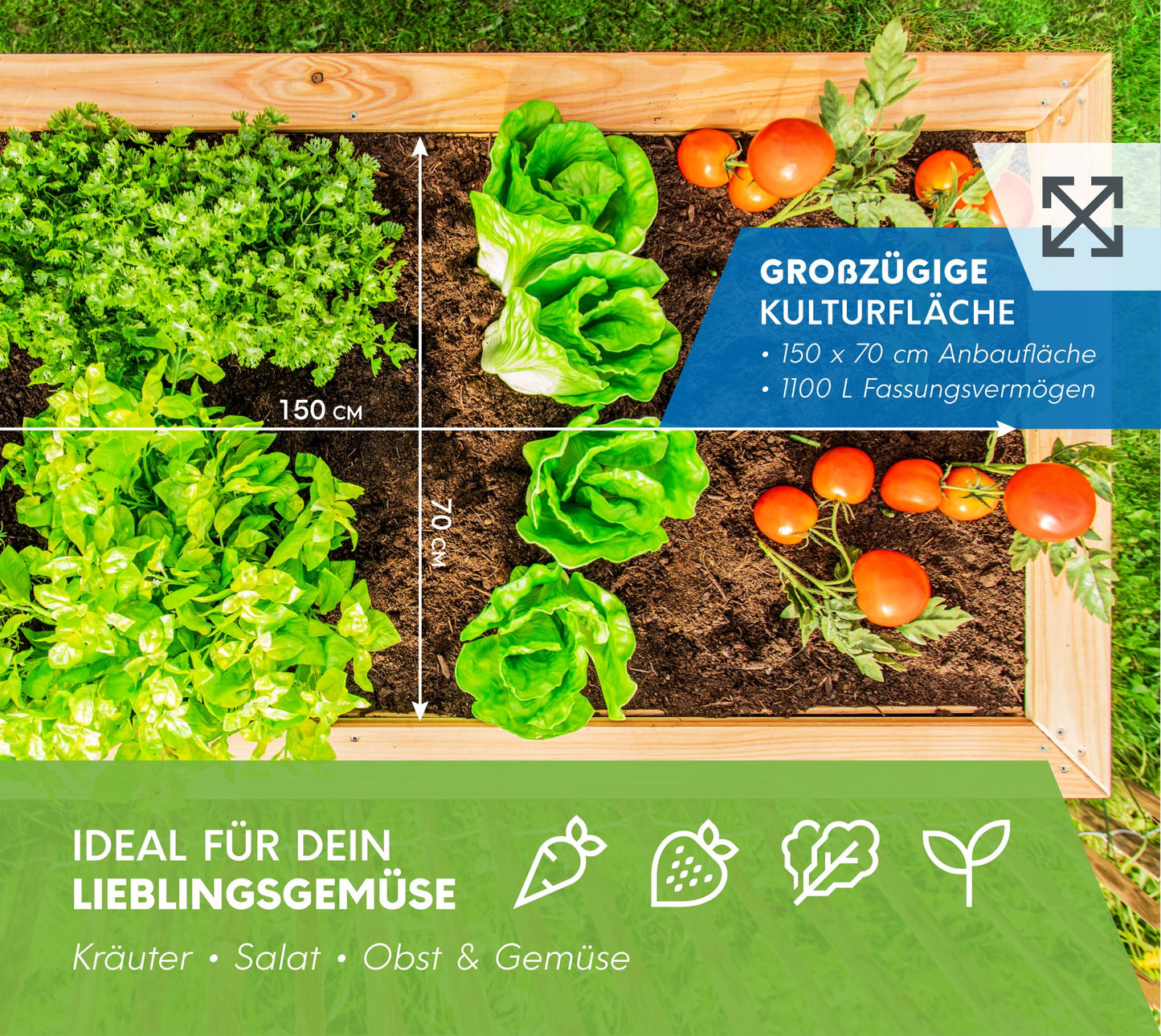 Lärchenholz-Hochbeet 170×90×84 cm – FSC-zertifiziert inkl. Aussaatkalender